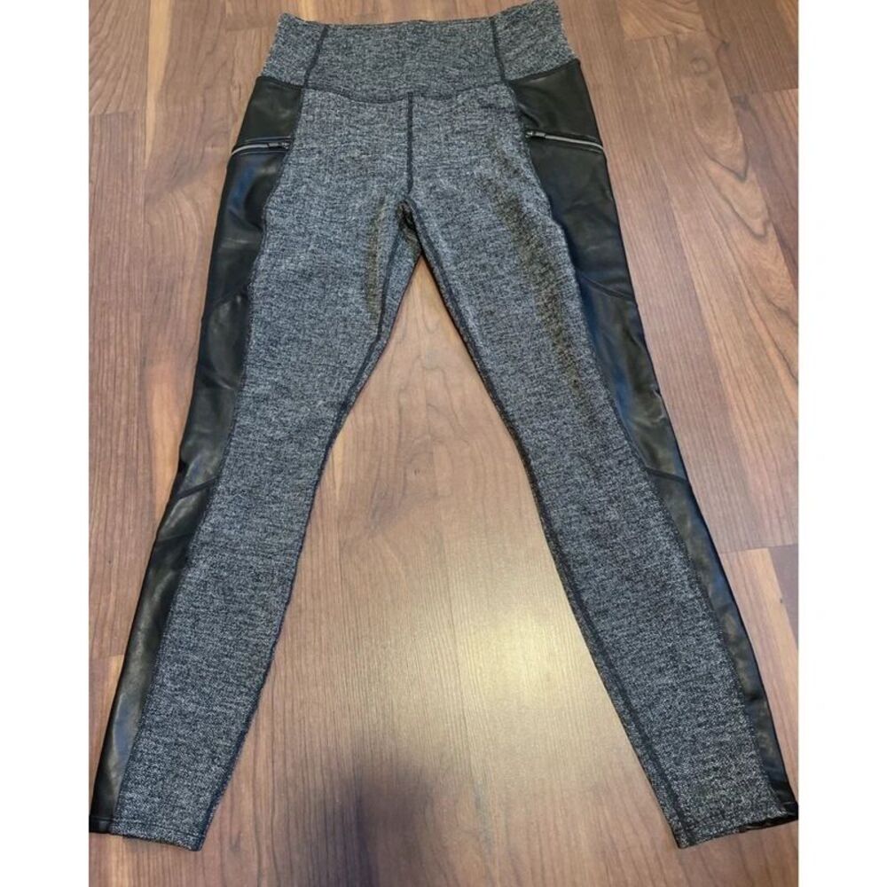 Athleta Metro Drifter Leggings Pants Luxe Faux Leather Black Herringbone Medium
